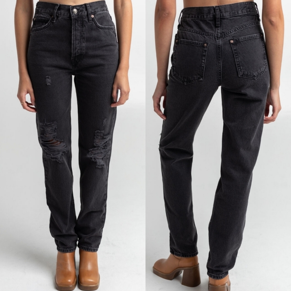 We The Free People "The Lasso" Black Distressed High Rise Jeans |Women's Size 24